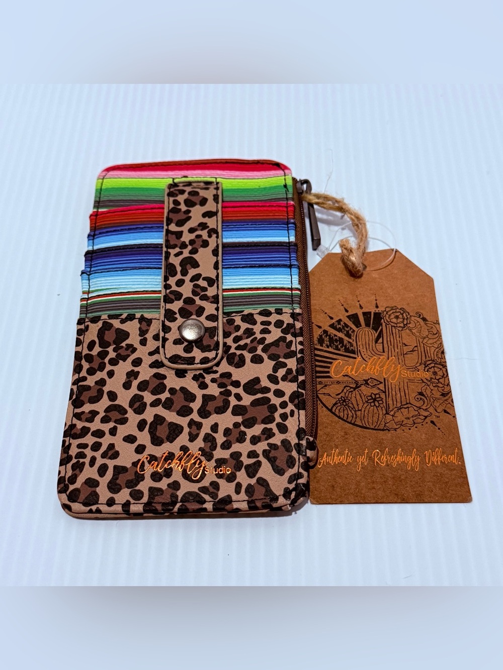 Catchfly Studio Brown Animal Print Zip-Around Wallet w/ ID Window, Women’s